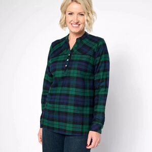 Joan Rivers Classics Collection Cotton Tartan Plaid Pull Over Blouse Shirt 1X